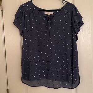 LOFT Navy Blue Blouse with White Hearts 🤍
